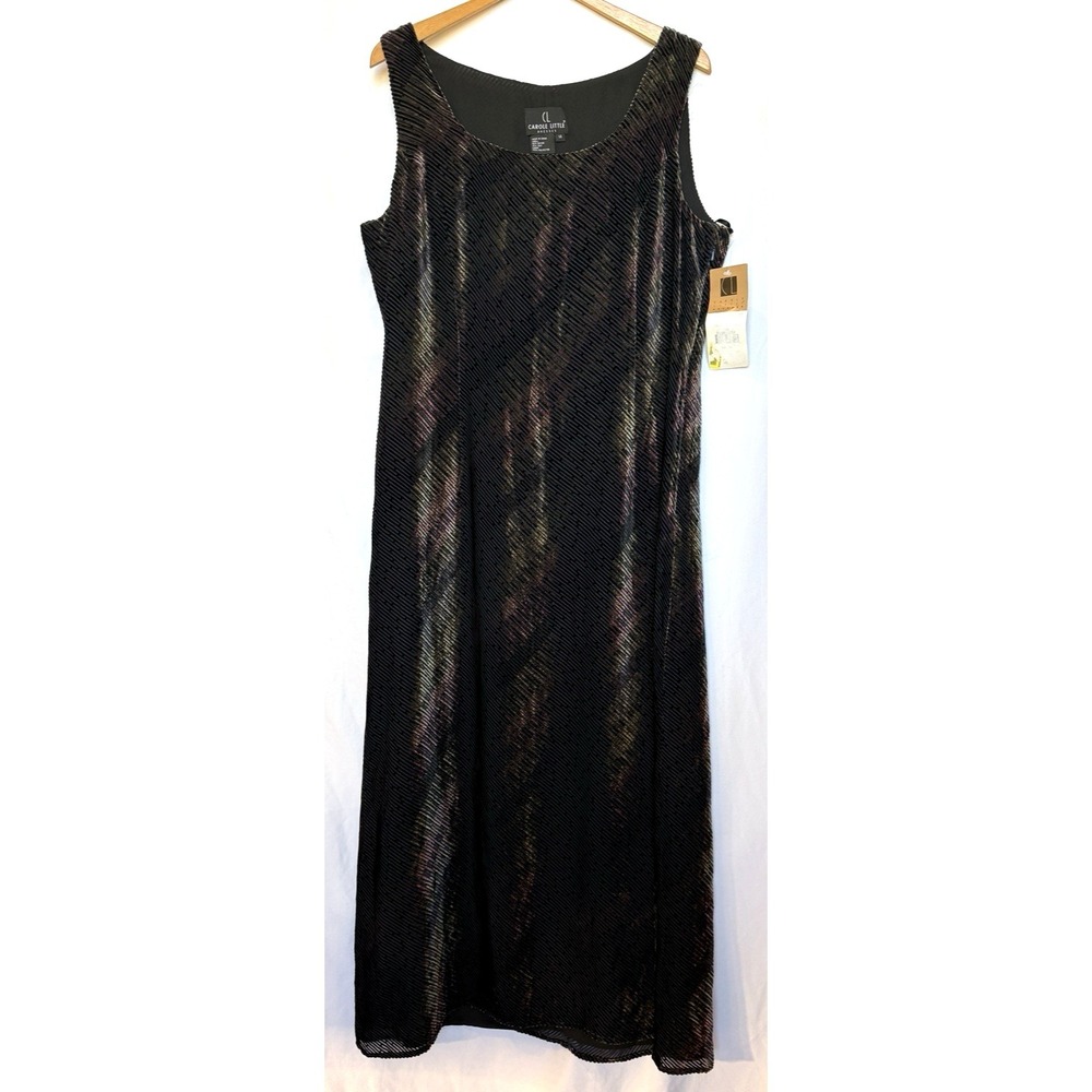 Carole Little Black Shimmer Silk Velvet Sleeveless Maxi Dress Size 14 Evening